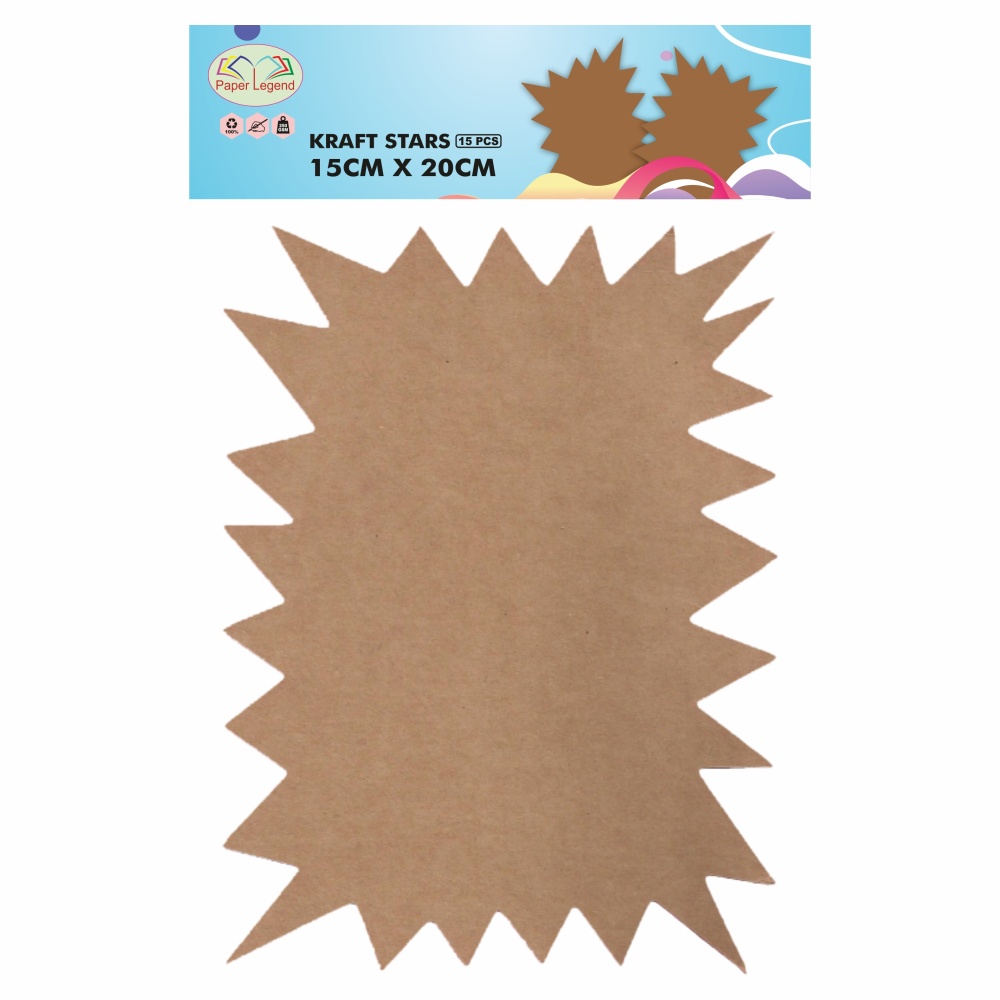 PLG Rectangle Kraft Stars 15cm x 20cm Pack of 15